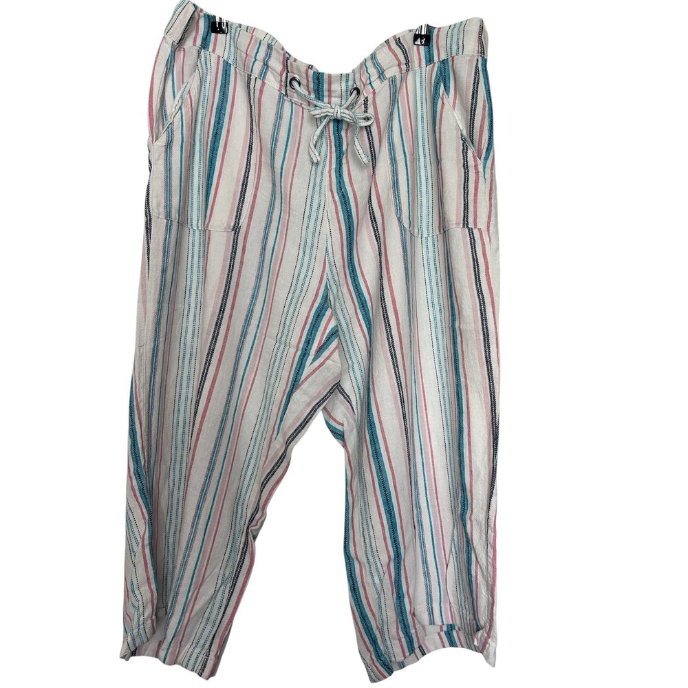 DENIM & CO Naturals Size XL Crop Pants Flax Linen Blend Pull On RUNS LARGE